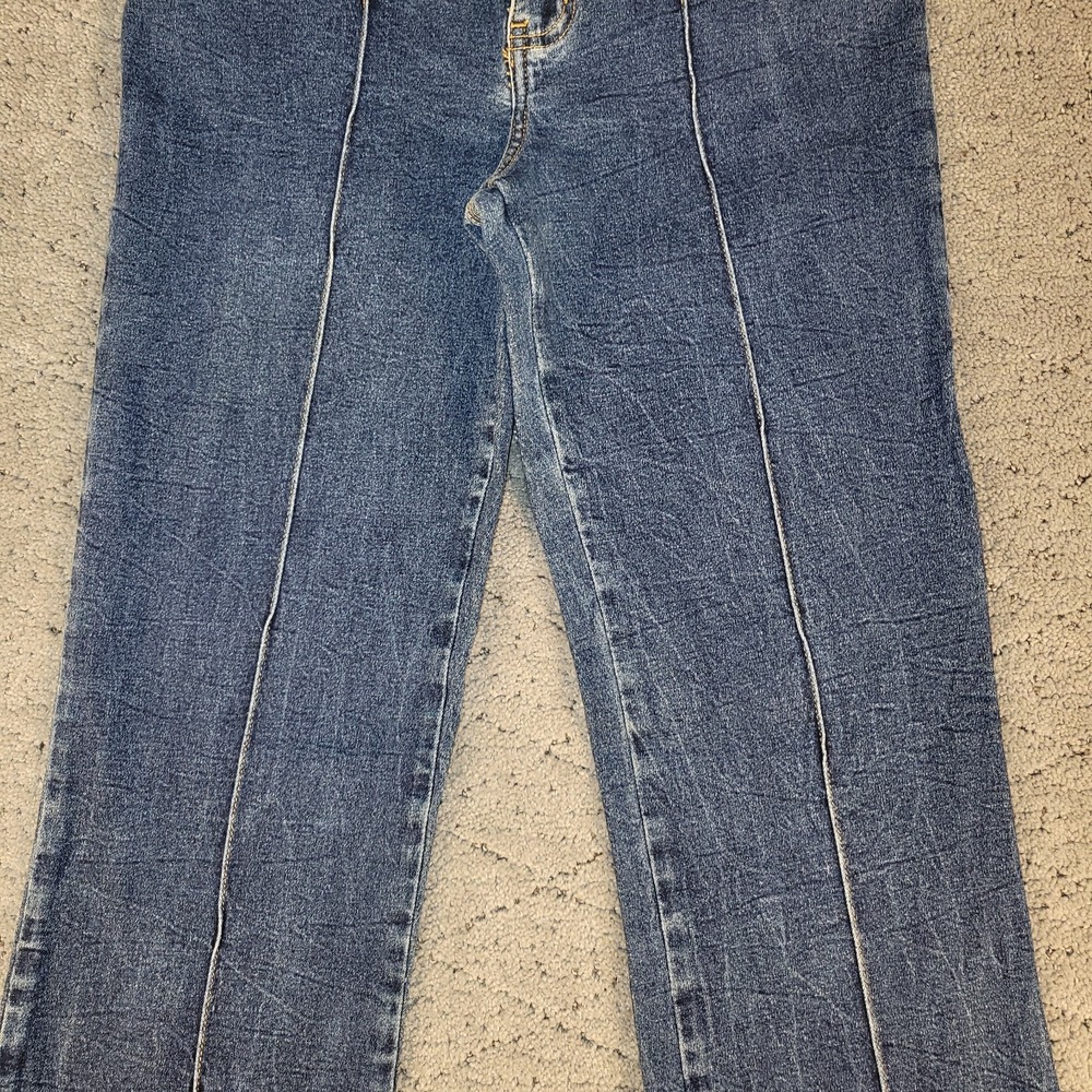VTG Bongo Jeans Womens 9 Blue Let Me B Bootcut Low Rise Crease Dark Wash Y2K - Picture 4 of 8
